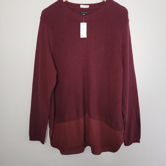 Ann Taylor Sweater Womens Pull Over Wool Blend Mixed Media Burgundy 2XL - Picture 1 of 11
